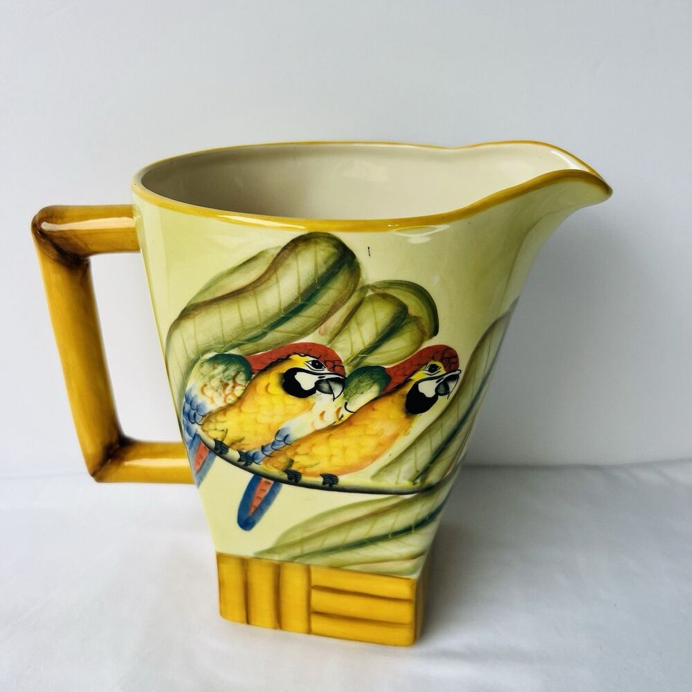Pacific Rim Pitcher Parrot Bamboo Look Tropical Ceramic Porcelain Hand Painted